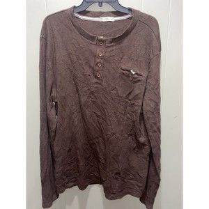 H2H Men’s Thermal Henley Long Sleeve Cotton Button Pocket Brown Sz 2XL